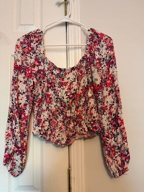 Astr Floral Smocked Peasant Blouse - Pink Multi